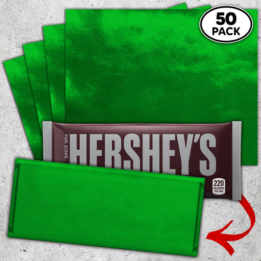 50 Green Candy Bar Foil Sheets With Paper Backing