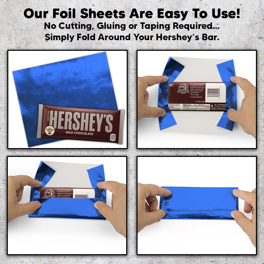 25 Medium Blue Candy Bar Foil Sheets With Paper Backing