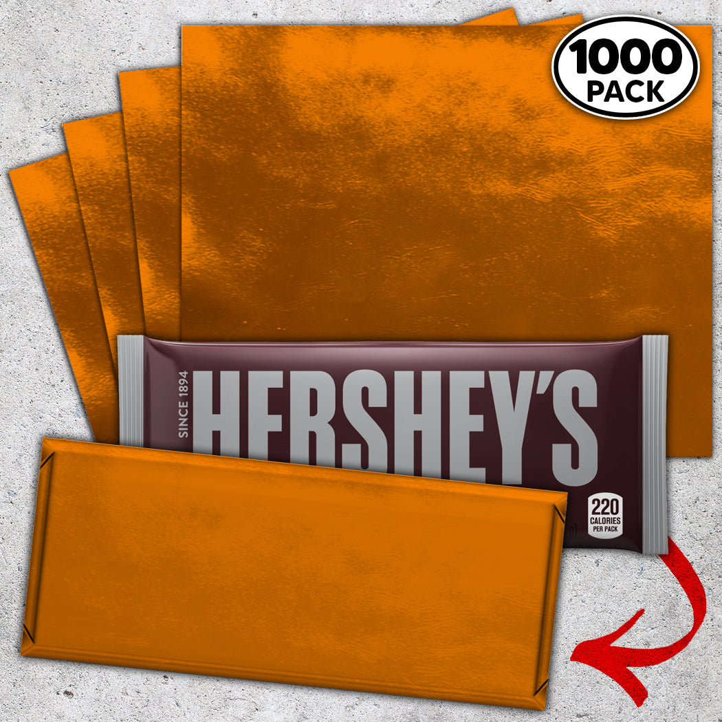 1,000 Orange Candy Bar Foil Sheets With Paper Backing