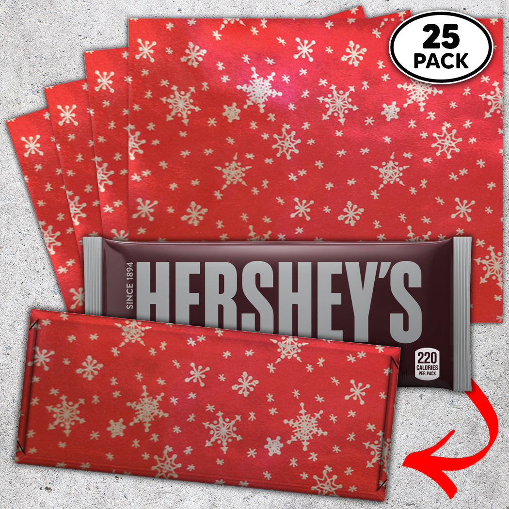25 Red Snow Candy Bar Foil Sheets With Paper Backing