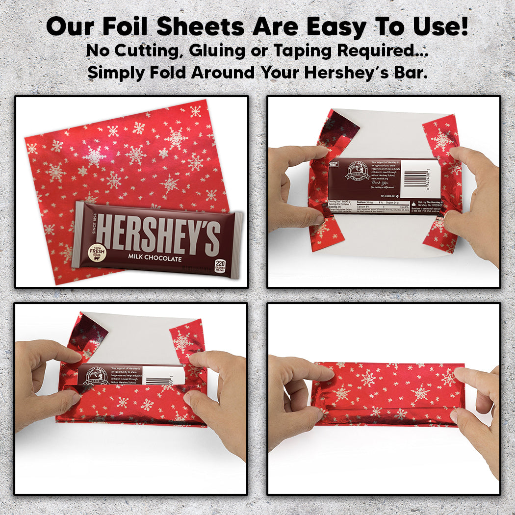 100 Red Snow Candy Bar Foil Sheets With Paper Backing