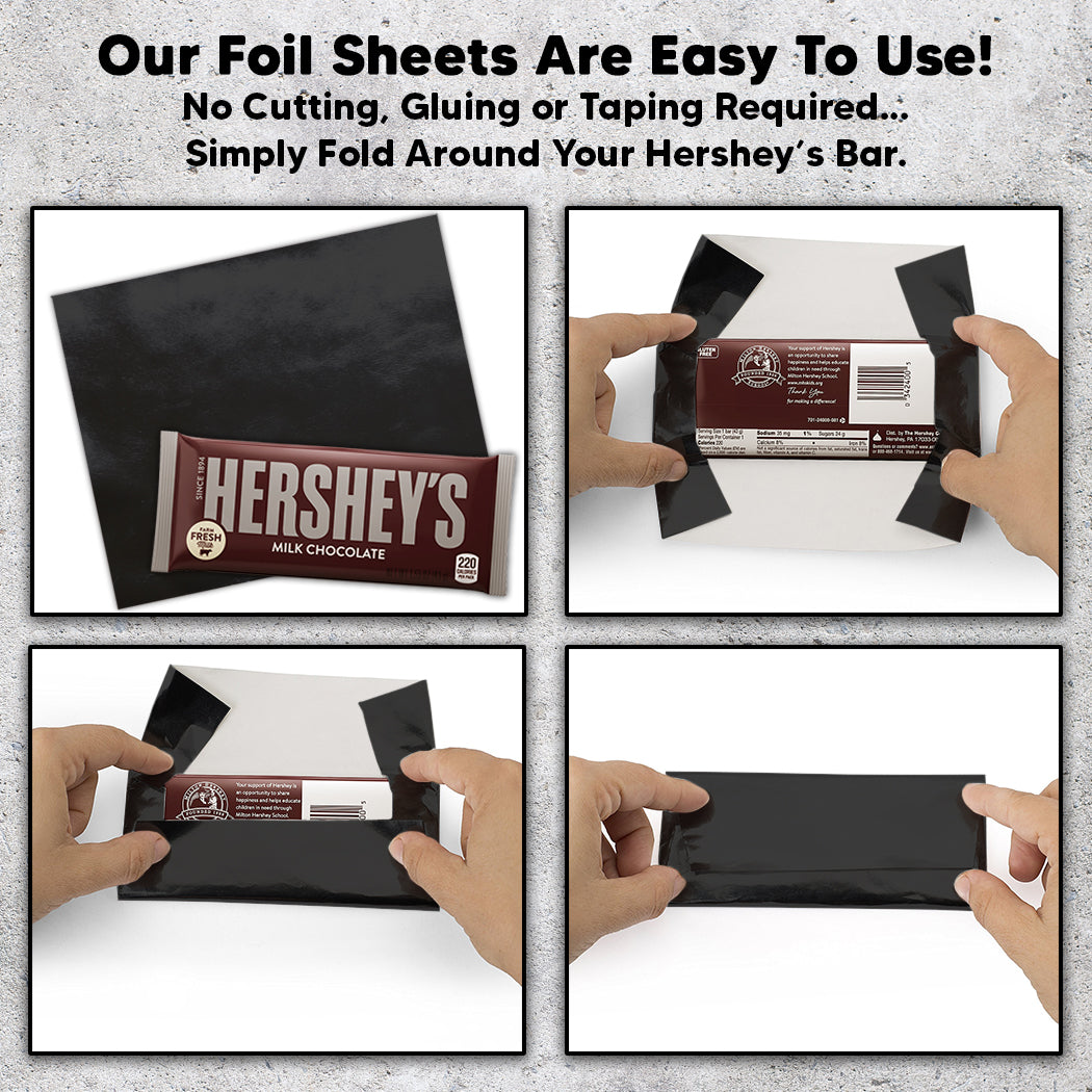 25 Black Candy Bar Foil Sheets With Paper Backing