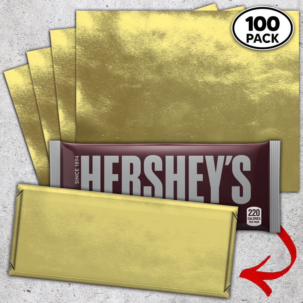 100 Gold Candy Bar Foil Sheets With Paper Backing