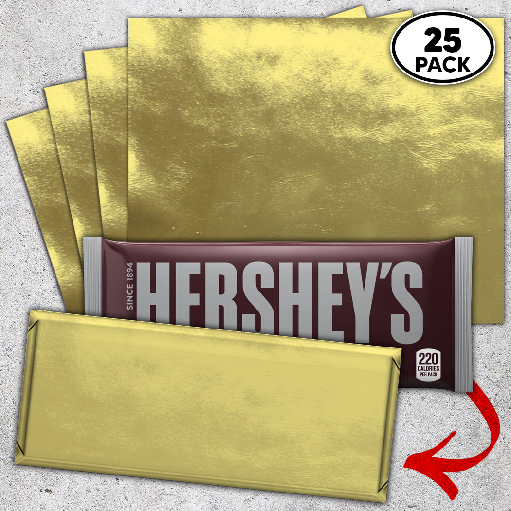 25 Gold Candy Bar Foil Sheets With Paper Backing