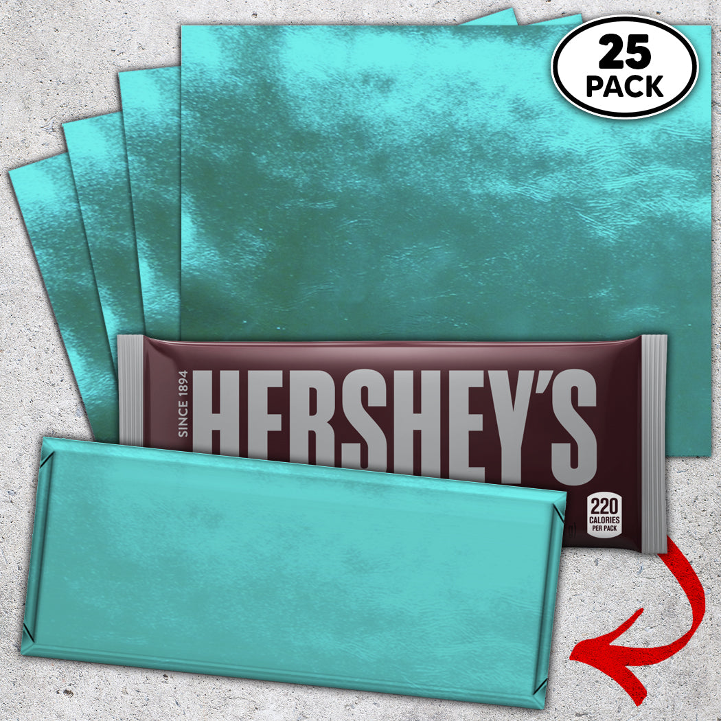 25 Peacock Blue Candy Bar Foil Sheets With Paper Backing