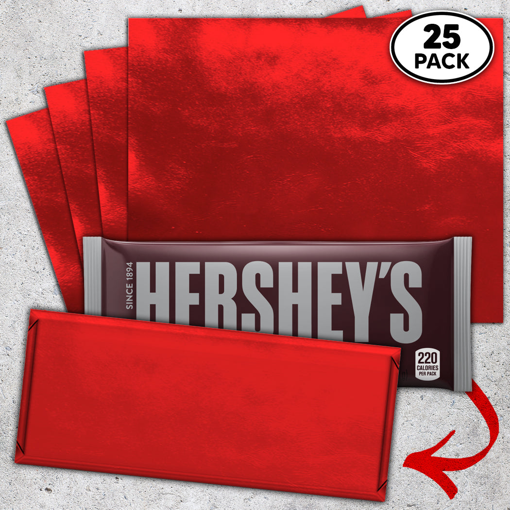 25 Red Candy Bar Foil Sheets With Paper Backing