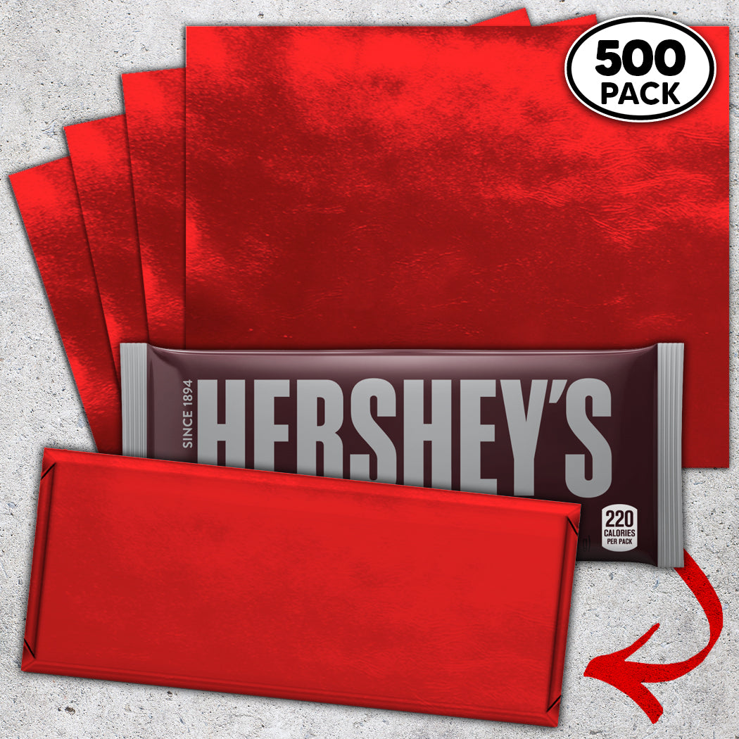 500 Red Candy Bar Foil Sheets With Paper Backing