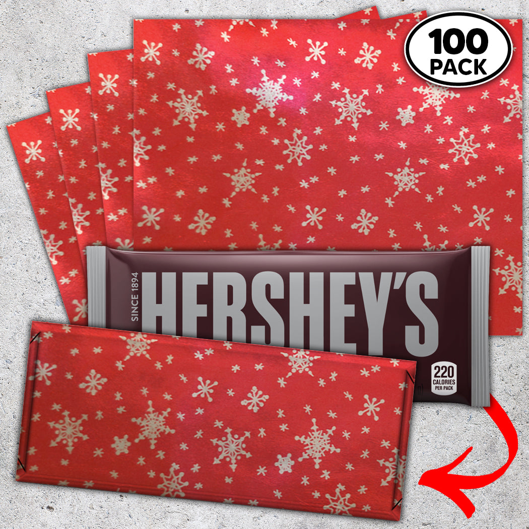 100 Red Snow Candy Bar Foil Sheets With Paper Backing