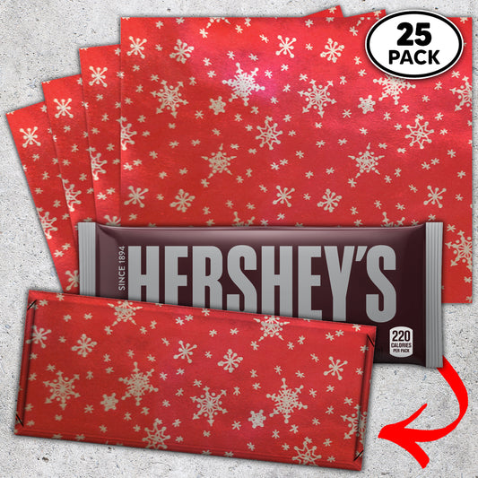 25 Red Snow Candy Bar Foil Sheets With Paper Backing