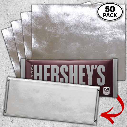 50 Silver Candy Bar Foil Sheets With Paper Backing